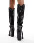 Simmi London Wide Fit Delano butterfly embellished western boot in black micro