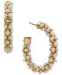 Gold-Tone Medium Imitation Pearl C-Hoop Earrings, 1.2"