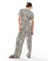 JDY tie waist wide leg jumpsuit in mono zebra