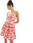 & Other Stories babydoll mini dress with pleated bodice in red floral print