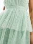 Vila Petite Bridesmaid halterneck tulle midi dress with tiered skirt in mint green