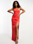 ASOS DESIGN one shoulder pleat detail bodycon maxi dress in red