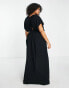 ASOS DESIGN Curve flutter sleeve maxi beach dress with channelled tie waist in black