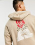 ADPT oversized washed hoodie with rose back print in beige