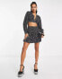 Collective the Label Petite exclusive ruched crop top co-ord in black ditsy heart