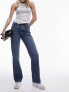 Topshop Tall mid rise relaxed Kort jeans in mid blue