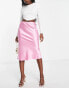 Miss Selfridge satin bias midi skirt in light pink