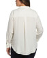 Plus Size Notch Collar Silk Long Sleeve Button-Down Blouse