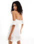 ASOS DESIGN bardot frill mini dress with lace insert in white