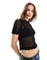 Mango crochet knitted t-shirt in black