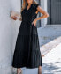 Women's Black Flutter Sleeve Paneled Skirt Midi Beach Dress