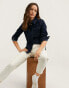 Mango contrast seam straight leg jean in off white