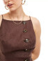 SNDYS linen square neck button down cami mini dress in chocolate