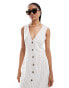 ASOS DESIGN Tall midi button through linen waistcoat dress in natural stripe