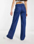 River Island high waisted wide leg cargo pocket jean in medium blue wash