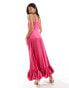 Vila Petite satin cami maxi dress with stitch detail hem in pink