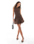 Ghospell Athena shirred mini dress in chocolate brown