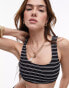 Topshop mix and match crinkle stripe tank bikini top in monochrome