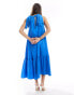 & Other Stories tiered hem maxi dress with gathered tie neck detail and keyhole back in blue