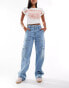 DTT Molly high waisted wide leg cargo jeans in light blue wash