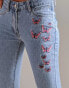 Labelrail x Pose and Repeat mid rise 90s flared jeans with butterfly appliques in blue