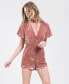 J.O.A. 157703 Women's Choker Neck Velvet Romper Short sleeves Dusty Pink Sz. XS