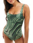 Weekday Desert swimsuit with wave print in green exclusive to ASOS