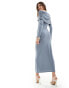 ASOS DESIGN long sleeve bardot with turn over maxi dress in grey modal