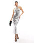 Mango halterneck sequin midi dress in silver