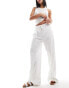 Cotton On drawstring straight leg trousers in white linen