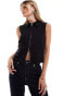 Mango zip through jersey sleeveless top in black