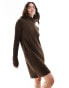 Threadbare roll neck ribbed mini jumper dress in chocolate brown