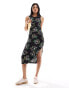 JDY exclusive side split midi dress in multi floral