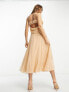 ASOS DESIGN corset midi dress with soft cowl front in warm tan