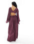 ASOS DESIGN satin plisse ring waist detail maxi dress with kimono sleeve in purple