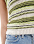 ONLY knitted halter neck top in beige & green stripe