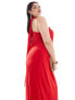 ASOS DESIGN Curve exclusive one sleeve tie neck maxi dress with batwing detail in red