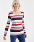 Women's Striped Long Sleeve Scoop-Neck Top, Created for Macy's