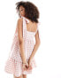 Miss Selfridge tiered gingham mini dress with tie shoulders in blush