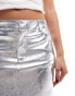 Mango metallic midi skirt in silver