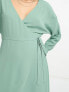 ASOS DESIGN wrap midi dress with tie cuff detail in sage green