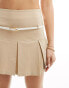 ASOS DESIGN belted mini skirt with pleats in stone