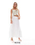 JDY Petite tiered pointelle maxi skirt in off white