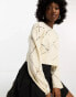 Noisy May pointelle wide neck jumper in cream