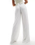 ASOS DESIGN textured tassel tie waist wide leg trouser in white