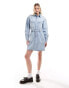 Dr Denim Teegan long sleeve relaxed fit mini denim dress in stream light worn wash