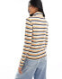 Pieces roll neck long sleeved top in multi stripe