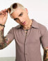 ASOS DESIGN cropped muscle polo shirt in brown texture with retro collar