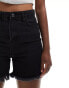 DTT longline denim shorts with raw hem in washed black