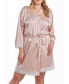 Женская пижама iCollection Brillow Plus Size Satin Striped Robe with Self Tie Sash and Trimmed in Lace